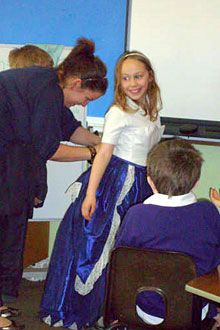 primary school girl in period costume